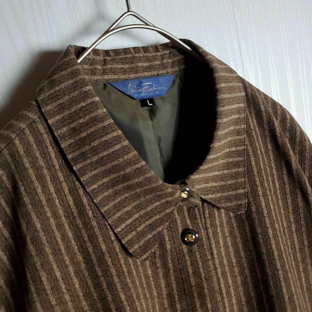 VINTAGE(ヴィンテージ)の【デザインシャツ アウター ブラウン 茶 ストライプ レトロ ビンテージ 古着】 メンズのトップス(シャツ)の商品写真