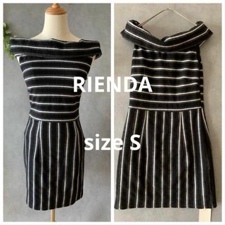 リエンダ(rienda)の新品★RIENDA ミニスカートワンピース 縦ストライプ 黒 ノースリーブ(ミニワンピース)