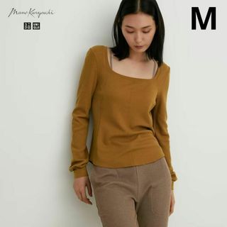 ユニクロ(UNIQLO)のマメクロ　ヒートテックウールブレンドワッフルスクエアネックT（極暖）M ユニクロ(Tシャツ(長袖/七分))