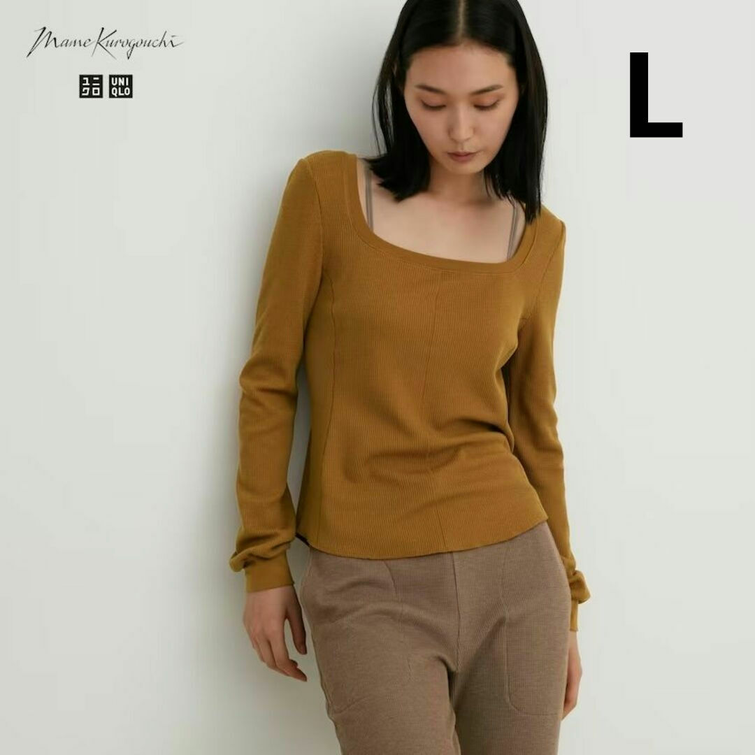 UNIQLO(ユニクロ)のマメクロ　ヒートテックウールブレンドワッフルスクエアネックT（極暖）L ユニクロ レディースのトップス(Tシャツ(長袖/七分))の商品写真