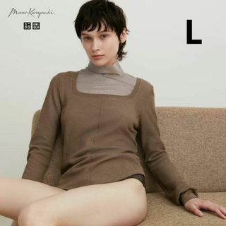 ユニクロ(UNIQLO)のマメクロ　ヒートテックウールブレンドワッフルスクエアネックT（極暖）L ユニクロ(Tシャツ(長袖/七分))