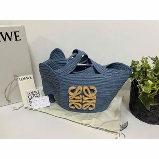 ★美品　ロエベ LOEWE エレファント バスケット バッグ ラフィア ブルー