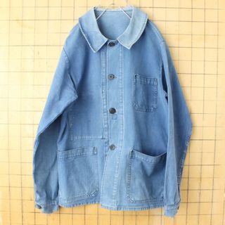 70s80s ユーロコットンワークジャケット カバーオール Mネイビー ss17(カバーオール)