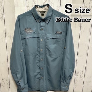 エディーバウアー(Eddie Bauer)のEddie Bauer　ワークシャツ　S　グレーブルー　スタッフ　USA古着(シャツ)