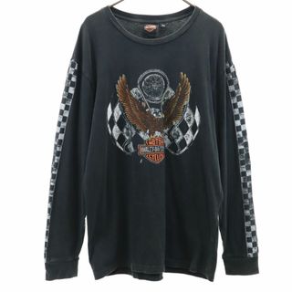 ハーレーダビッドソン(Harley Davidson)のハーレーダビッドソン プリント 長袖 Tシャツ L ブラック系 HARLEY DAVIDSON ロンT メンズ 古着 【240308】(Tシャツ/カットソー(七分/長袖))