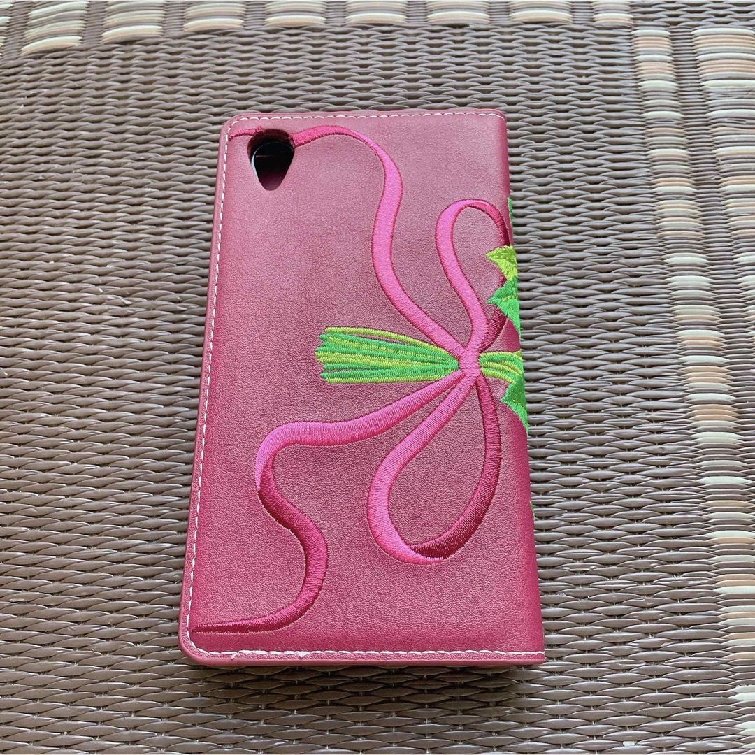 【XPERIA Z5 SO-01H用】手帳型　パンジー　刺繍　ワインレッド スマホ/家電/カメラのスマホアクセサリー(Androidケース)の商品写真