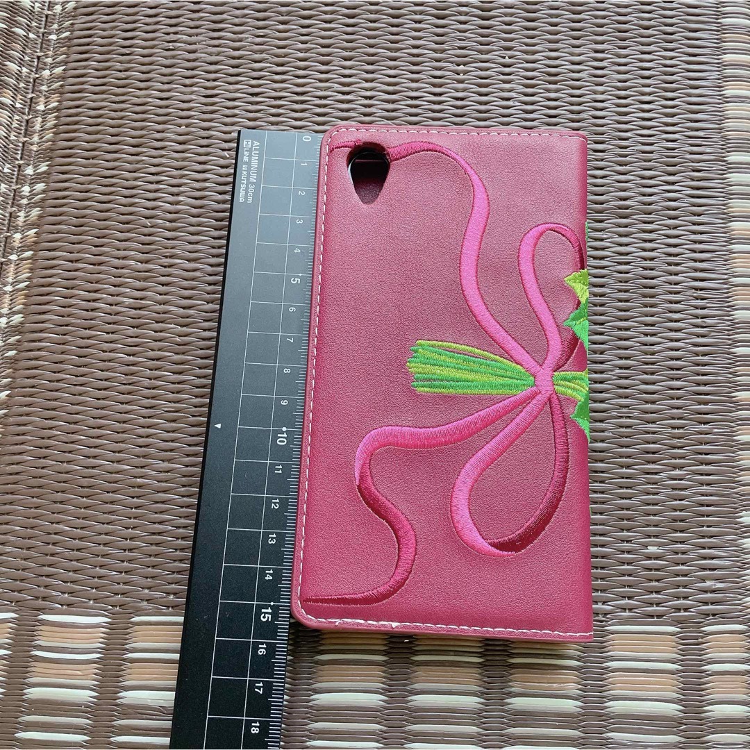 【XPERIA Z5 SO-01H用】手帳型　パンジー　刺繍　ワインレッド スマホ/家電/カメラのスマホアクセサリー(Androidケース)の商品写真