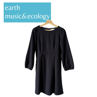 アースミュージックアンドエコロジー(earth music & ecology)の早い者勝ち！アース　長袖ワンピース　シンプル　ネイビー　春秋冬　フォーマル(ひざ丈ワンピース)