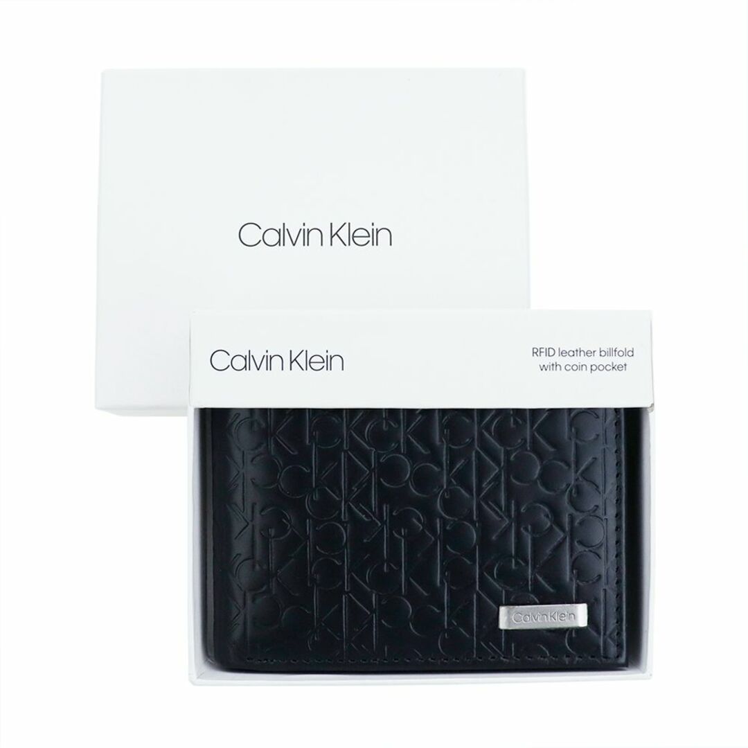 Calvin Klein(カルバンクライン)のカルバンクライン 二つ折り財布 74285 ブラック レザー 本革 型押し 箱付 メンズのファッション小物(折り財布)の商品写真