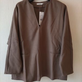 新品 ECLIN ビックシルエットニットメルトンVネックプルオーバー チュニック(ニット/セーター)