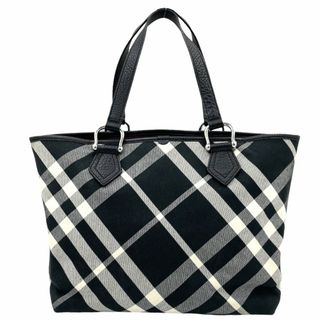 バーバリー(BURBERRY)の【限定価格】BURBERRY バーバリー トートバッグ チェック ハンドバッグ 肩掛け 鞄 かばん  キャンバス  レザー   ブラック 黒 ホワイト 白 シルバー金具 レディース【中古品】(トートバッグ)