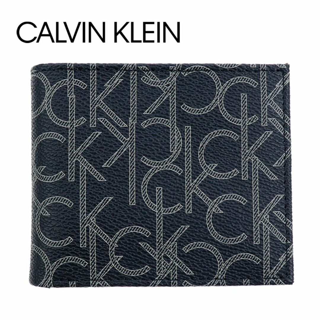 Calvin Klein(カルバンクライン)のカルバンクライン 二つ折り財布 ロゴプリント ブラック レザー 本革 CK 箱付 メンズのファッション小物(折り財布)の商品写真