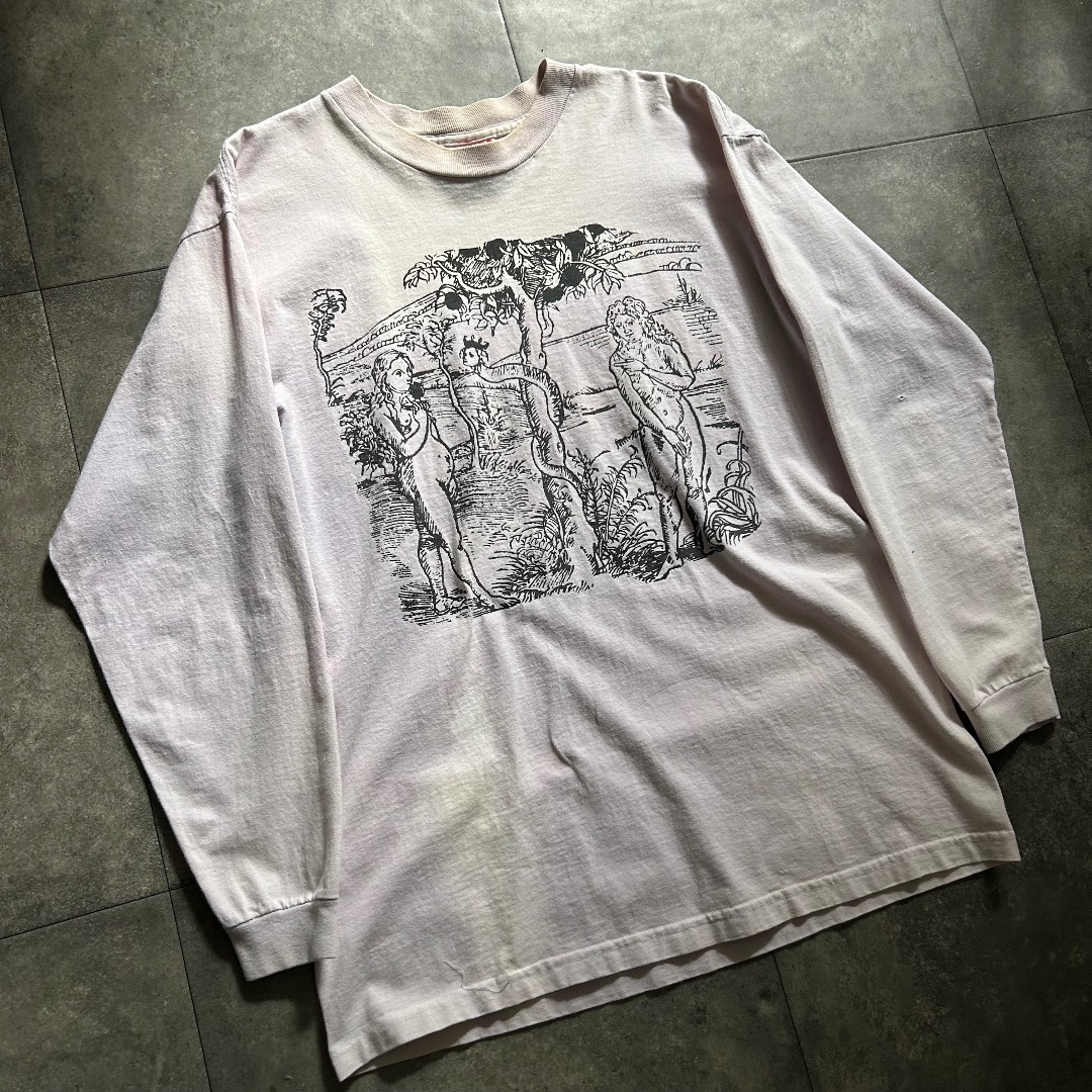 90s qtees キューティーズ ロンt USA製 L ライトピンク メンズのトップス(Tシャツ/カットソー(七分/長袖))の商品写真