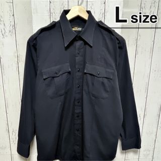 シャツ(shirts)のUSA古着　ワークシャツ　L　長袖　無地　ブラック　黒　ダブルポケット　カナダ製(シャツ)