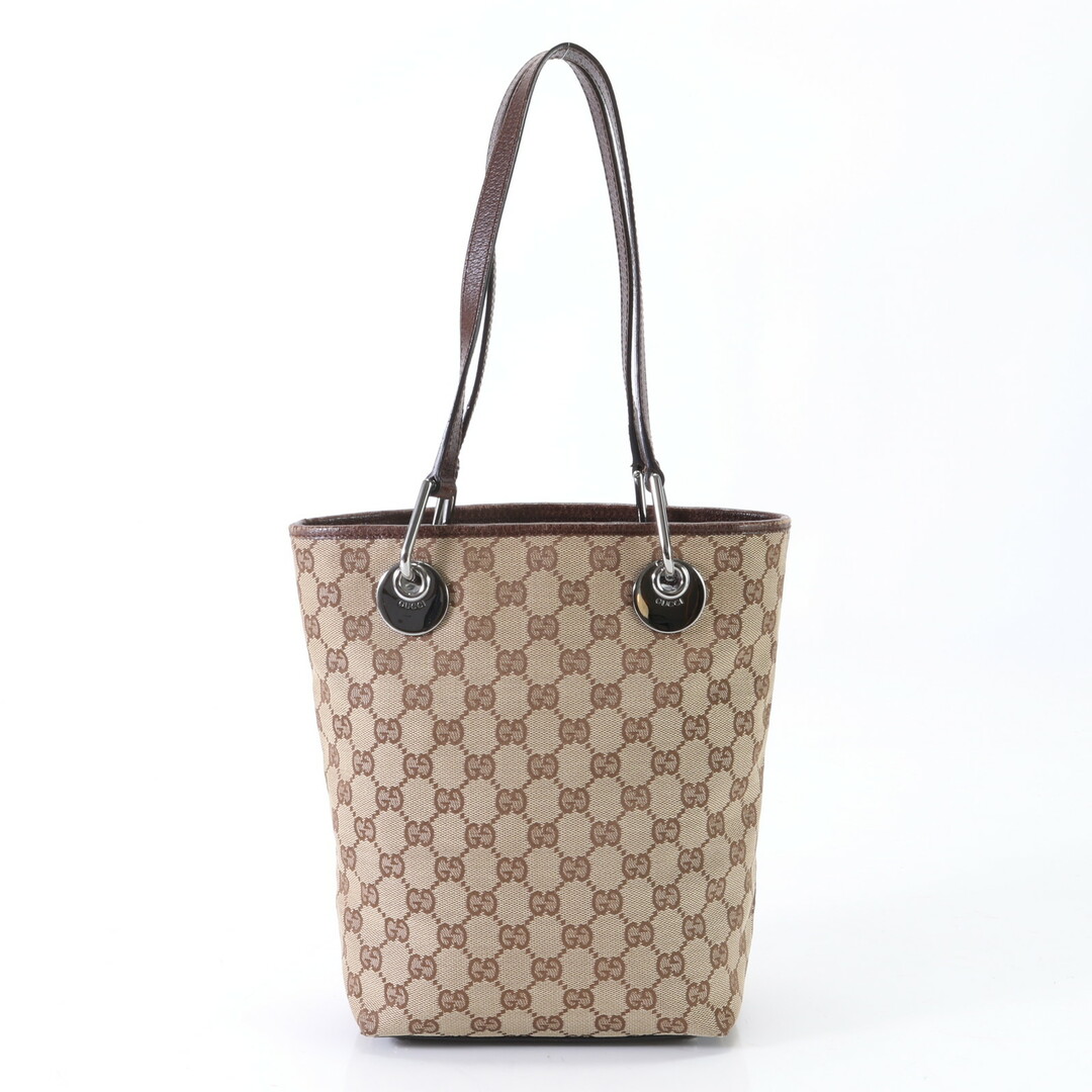 Gucci(グッチ)の美品 グッチ GGキャンバス トート バッグ 肩掛け ショルダー ハンド 120840 002404 レザー 本革 ブラウン レディース EEM R12-8 レディースのバッグ(トートバッグ)の商品写真