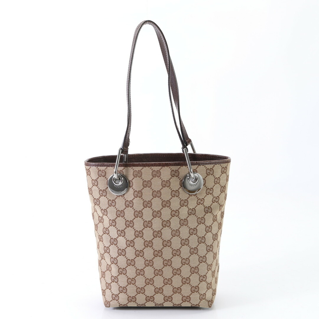 Gucci(グッチ)の美品 グッチ GGキャンバス トート バッグ 肩掛け ショルダー ハンド 120840 002404 レザー 本革 ブラウン レディース EEM R12-8 レディースのバッグ(トートバッグ)の商品写真