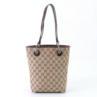 グッチ(Gucci)の美品 グッチ GGキャンバス トート バッグ 肩掛け ショルダー ハンド 120840 002404 レザー 本革 ブラウン レディース EEM R12-8(トートバッグ)