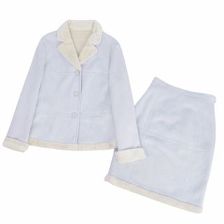 クレージュ(Courreges)のクレージュ courreges セットアップ  スーツ フェイクレザー ジャケット スカート シングルブレスト  64-91(M相当） ライトブルー(スーツ)