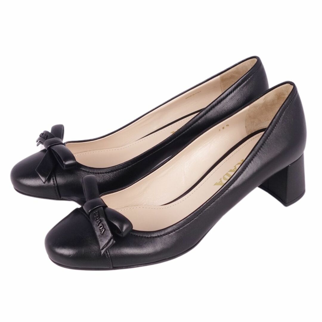 PRADA(プラダ)の美品 プラダ PRADA パンプス リボン カーフレザー ヒール 靴 レディース イタリア製 38.5(25.5cm相当) ブラック レディースの靴/シューズ(ハイヒール/パンプス)の商品写真