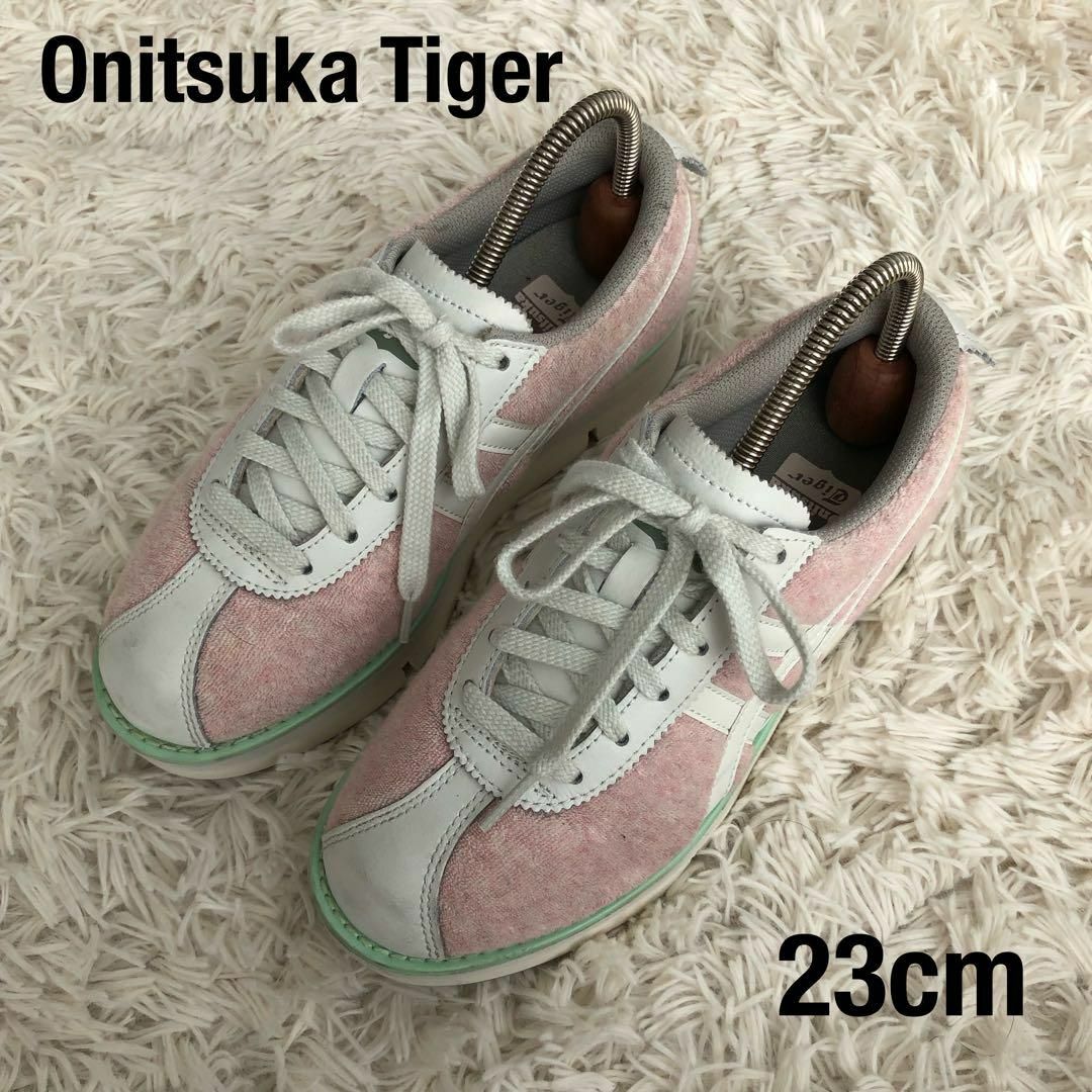 Onitsuka Tiger厚底スニーカーパイル地タオル地桜ピンク23cm