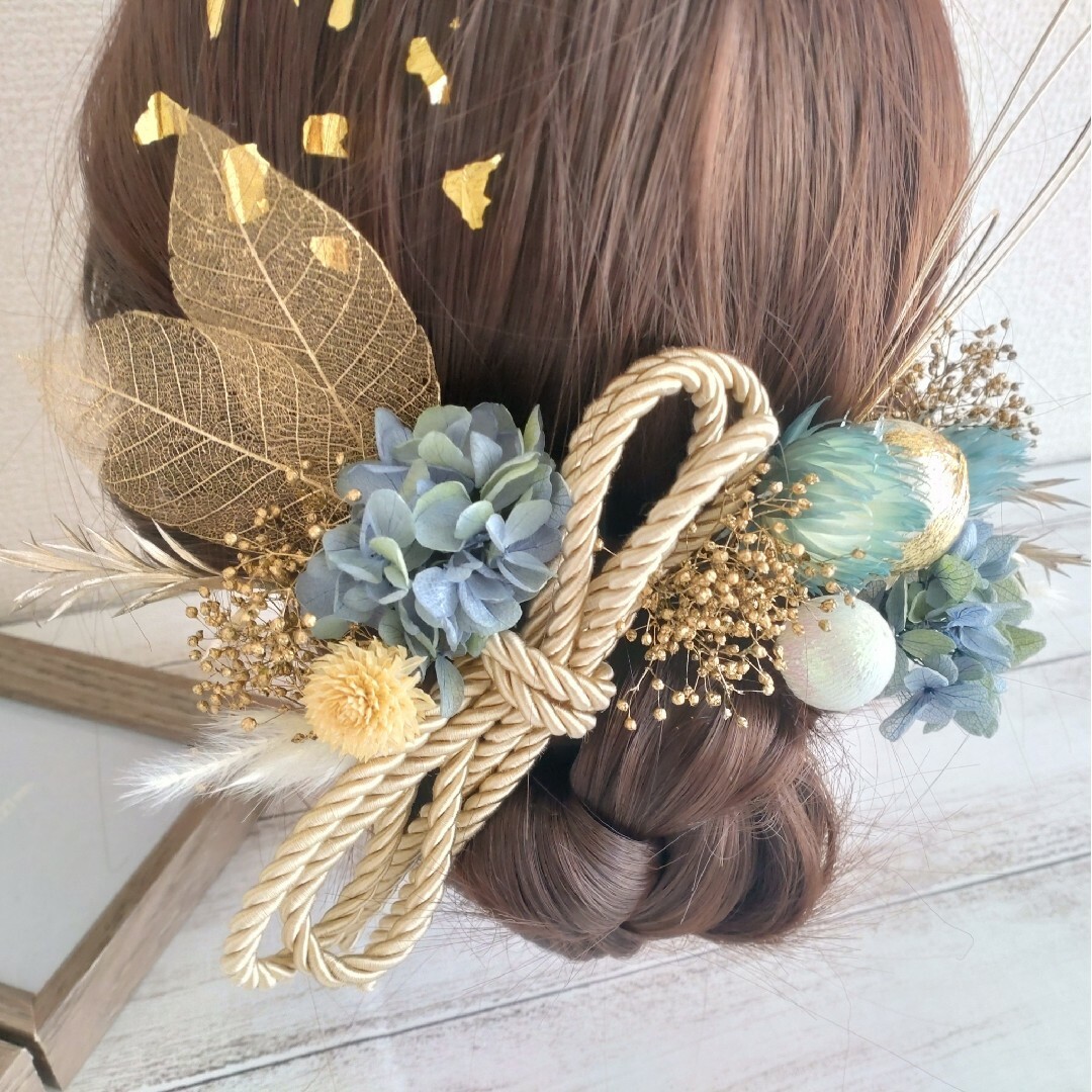 ヘッドドレス 髪飾り＊結婚式 成人式 卒業式~和玉 ロープ~ブルー 水色 18本 ハンドメイドのウェディング(ヘッドドレス/ドレス)の商品写真