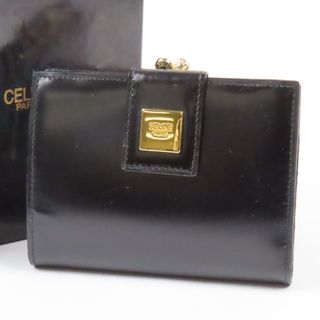 セリーヌ(celine)の新品同様美品 CELINE セリーヌ ロゴ ヴィンテージ がま口 ヴィンテージ 二つ折り財布 レザー ブラック レディース【中古】(財布)