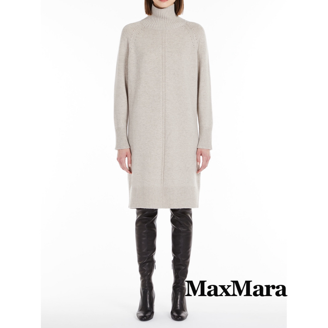 Max Mara(マックスマーラ)のマックスマーラ カシミヤ混 ハイネックニットワンピース グレージュ レディースのワンピース(ひざ丈ワンピース)の商品写真