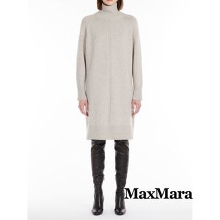 マックスマーラ(Max Mara)のマックスマーラ カシミヤ混 ハイネックニットワンピース グレージュ(ひざ丈ワンピース)