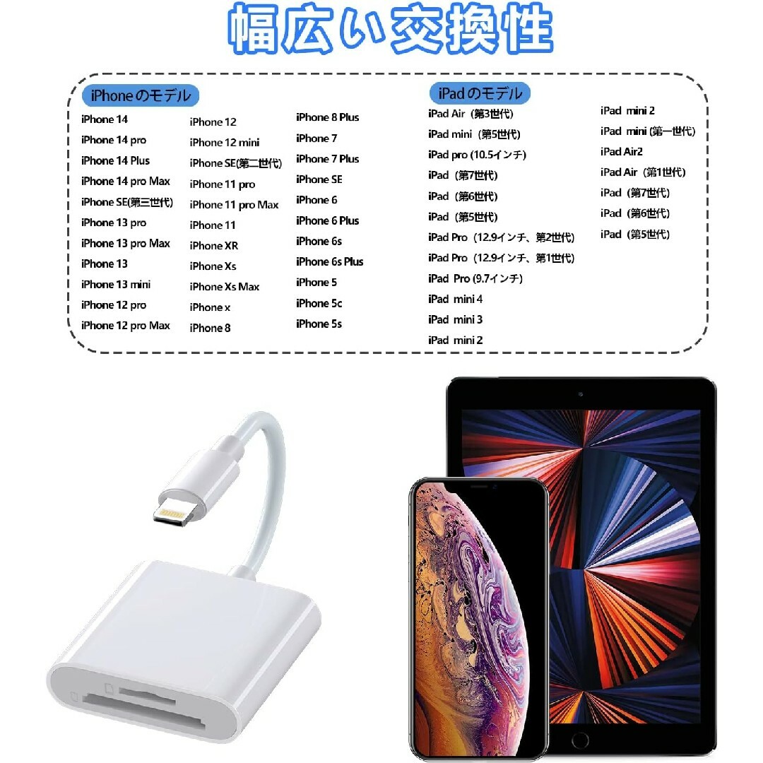 2in1 iphone/ipad SDカードリーダー SD/TF カメラアダプタ スマホ/家電/カメラのPC/タブレット(PC周辺機器)の商品写真