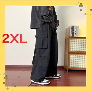 カーゴパンツ　ワイドパンツ　ワークパンツ　ミリタリー　メンズ　レディース　黒(ワークパンツ/カーゴパンツ)