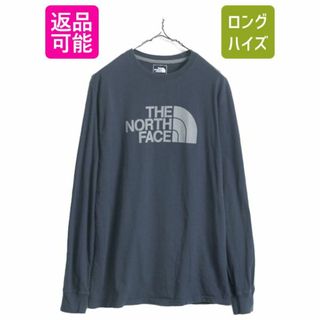 ザノースフェイス(THE NORTH FACE)のノースフェイス プリント 長袖 Tシャツ メンズ M / 古着 The North Face アウトドア ロンT プリントT ロゴT クルーネック カットソー 紺(Tシャツ/カットソー(七分/長袖))