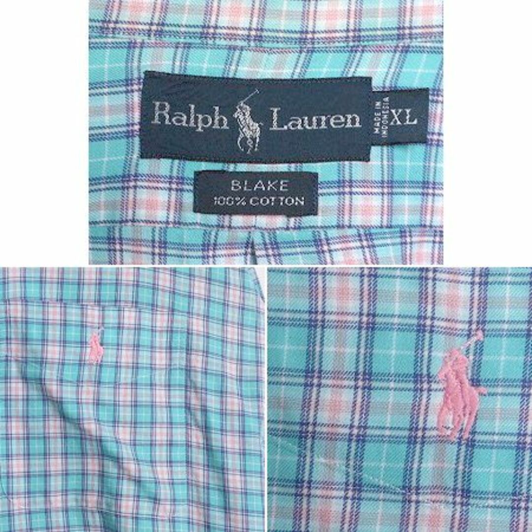 Ralph Lauren(ラルフローレン)の90s ラルフローレン チェック 長袖 ボタンダウン シャツ メンズ XL 90年代 オールド ポロ コットン ポニー刺繍 ポケット付き 大きいサイズ メンズのトップス(シャツ)の商品写真