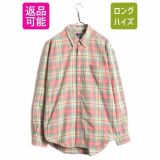 90s OLD GAP チェック 長袖 ボタンダウン シャツ メンズ L / 古着 90年代 オールド ギャップ コットン ポケット付き マルチカラー 紺タグ(シャツ)