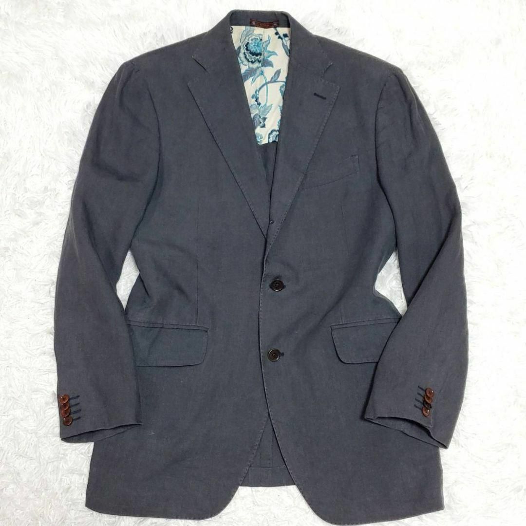 ETRO(エトロ)の美品 XL エトロ リネン100 背抜き スーツ 上下 グレー 花柄 ペイズリー メンズのスーツ(セットアップ)の商品写真