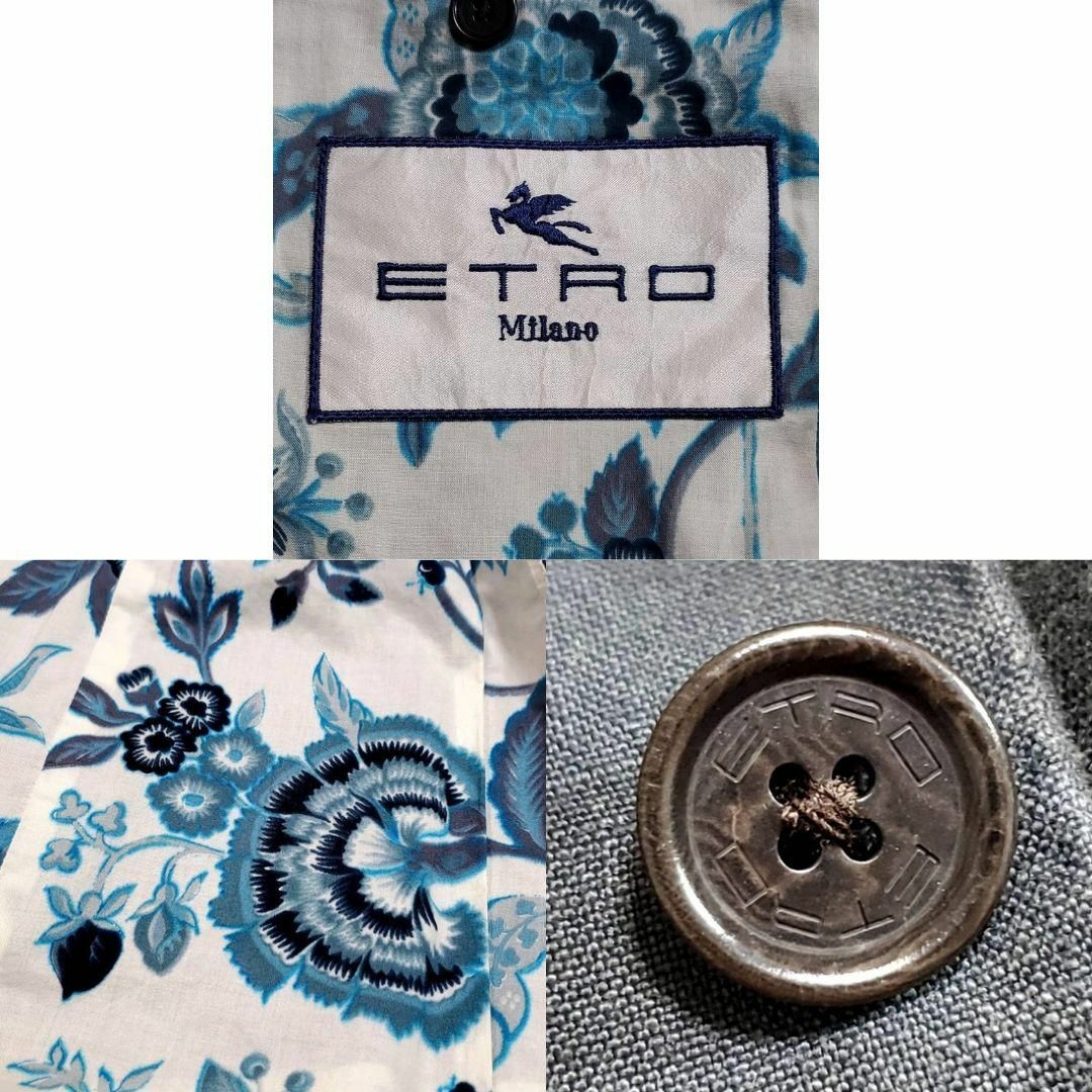 ETRO(エトロ)の美品 XL エトロ リネン100 背抜き スーツ 上下 グレー 花柄 ペイズリー メンズのスーツ(セットアップ)の商品写真