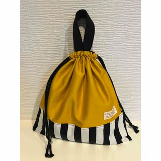 ハンドメイド☆体操服袋☆マスタード×ストライプ(外出用品)