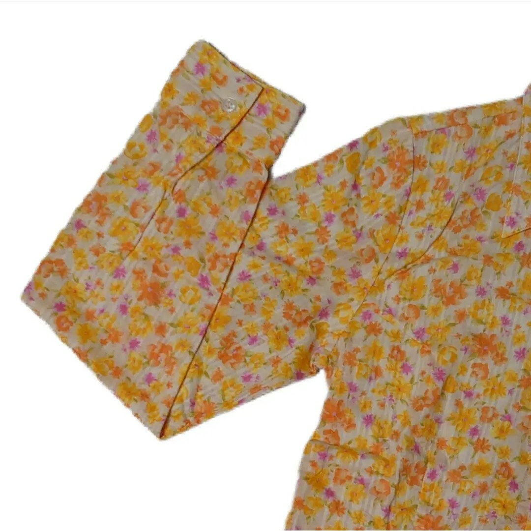 長袖 開襟 花柄 ブラウス シャツ 爽やか 薄地 マルチカラー オレンジ レディースのトップス(シャツ/ブラウス(長袖/七分))の商品写真