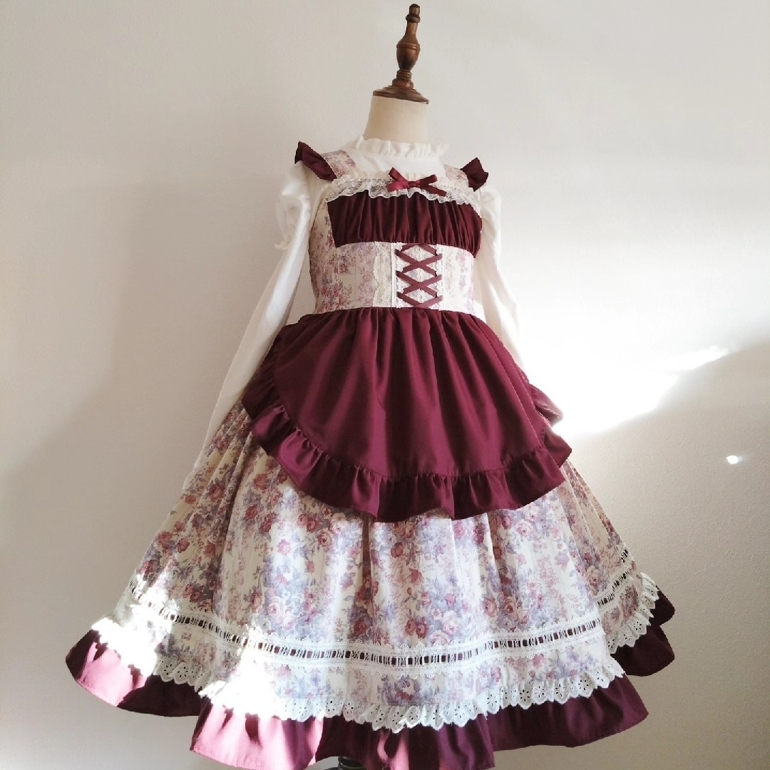 ローズブーケエプロンワンピース130cm キッズ/ベビー/マタニティのキッズ服女の子用(90cm~)(ワンピース)の商品写真