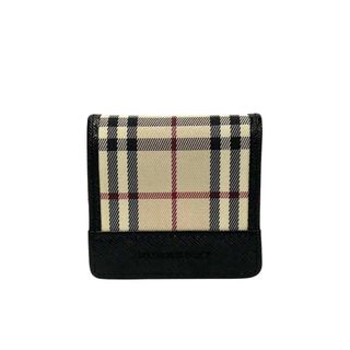 バーバリー(BURBERRY)のほぼ未使用 箱付き BURBERRY バーバリー ノバチェック 柄 ロゴ キャンバス レザー 本革 コインケース 小銭入れ ブラック ベージュ 20405(コインケース)