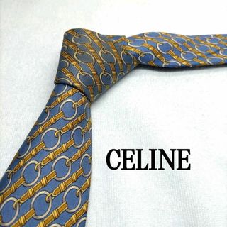 セリーヌ(celine)のCELINE 総柄 ストライプ ブルー系 シルク 中古(ネクタイ)