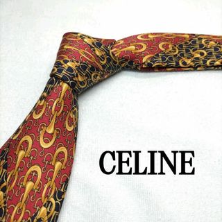 セリーヌ(celine)のCELINE セリーヌ 総柄 赤 黒 シルク 中古 美品(ネクタイ)