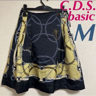 C.D.S. basic スカーフプリントフレアスカート　タック　M スカーフ柄