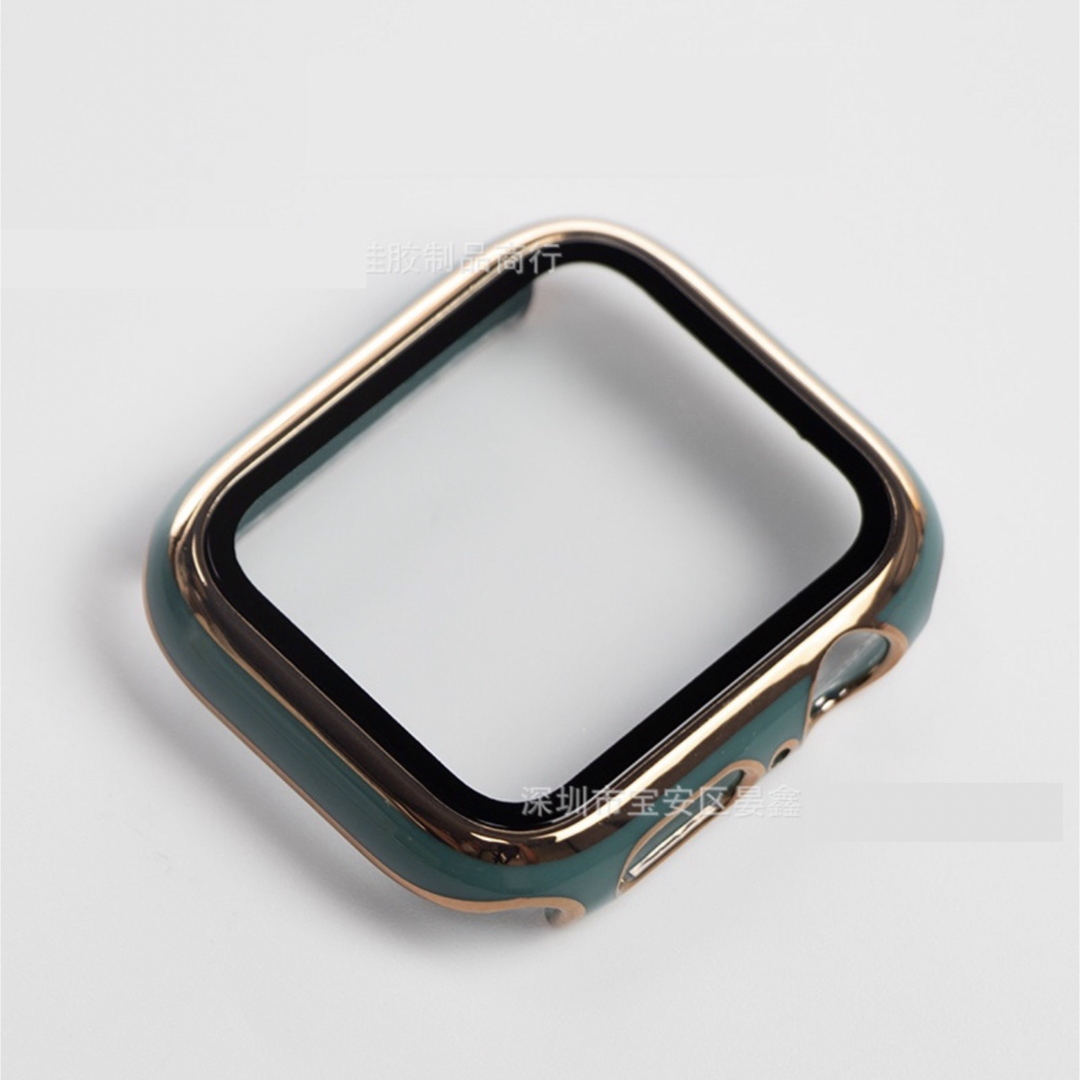 Apple Watch文字盤ケースカバー　グリーン＋ゴールド　高級感　シンプル スマホ/家電/カメラのスマホアクセサリー(モバイルケース/カバー)の商品写真