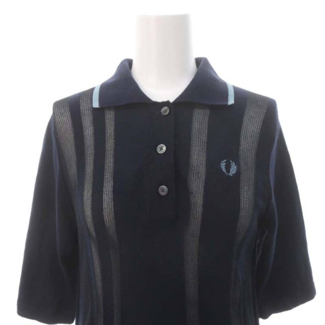FRED PERRY(フレッドペリー)のフレッドペリー ニットポロシャツ カットソー 半袖 UK10 紺 レディースのトップス(ポロシャツ)の商品写真