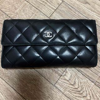 シャネル(CHANEL)のシャネル ラムスキン ココマーク ブラック シルバー金具  長財布(財布)