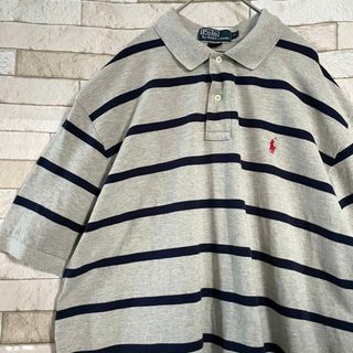 ポロラルフローレン(POLO RALPH LAUREN)のラルフローレン ポロシャツ 半袖 ボーダー ポニー刺繍 灰 紺 XL(ポロシャツ)