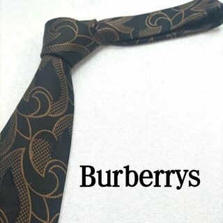 バーバリー(BURBERRY)のBurberrys ペイズリー ブラック ゴールド シルク 中古 ロゴ刺繍入り(ネクタイ)