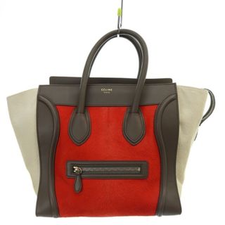 セリーヌ(celine)のセリーヌ フィービー ラゲージ ミニショッパー トートバッグ 赤 白 茶色(トートバッグ)