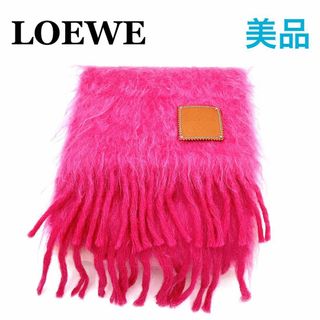 ロエベ(LOEWE)のロエベ  LOEWE アナグラム マフラー ウール　ブランド　フリンジ　白ピンク(マフラー/ショール)