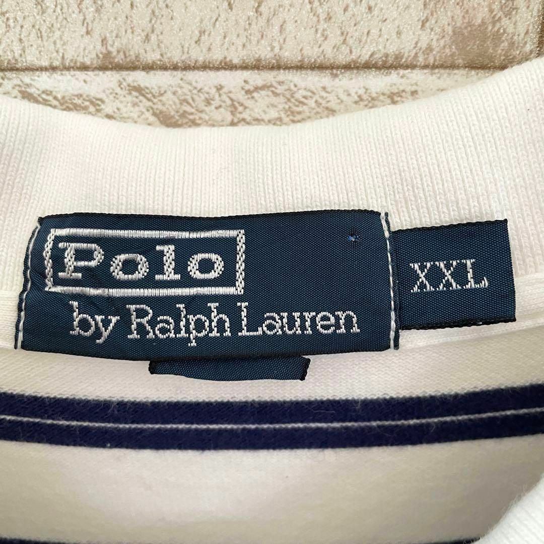 POLO RALPH LAUREN(ポロラルフローレン)のラルフローレン ポロシャツ 半袖 ボーダー ポニー刺繍 白 紺 2XL メンズのトップス(ポロシャツ)の商品写真